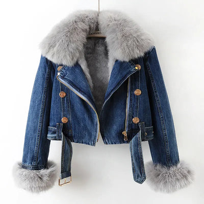 Luxe Lined Fox Fur Denim Coat ASTRAL W NOBLE